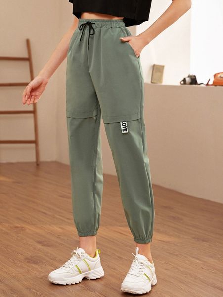 

letter patched drawstring waist tapered pants k6tf#, Black;white