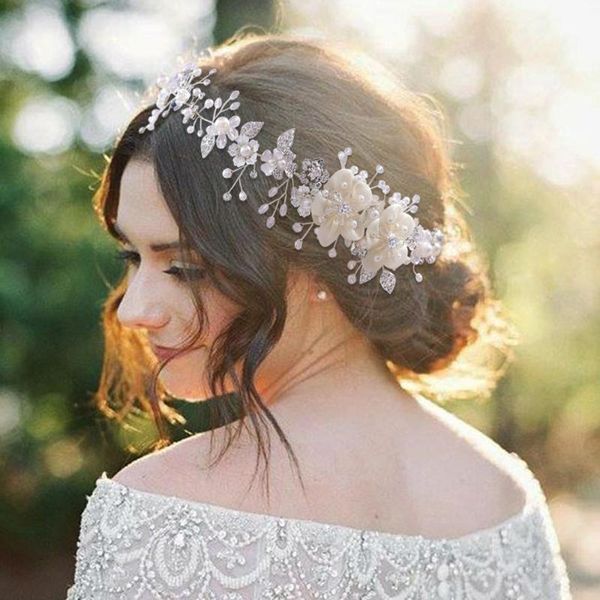 

hair clips & barrettes wedding accessories pearl bridal headdress for girls crystal headwear flower pieces jewelry, Golden;silver