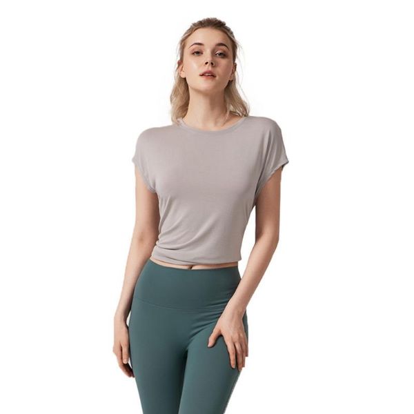 

yoga outfit clothes split beautiful back ladies fitness blouses women loose and quick-drying running sport shirts