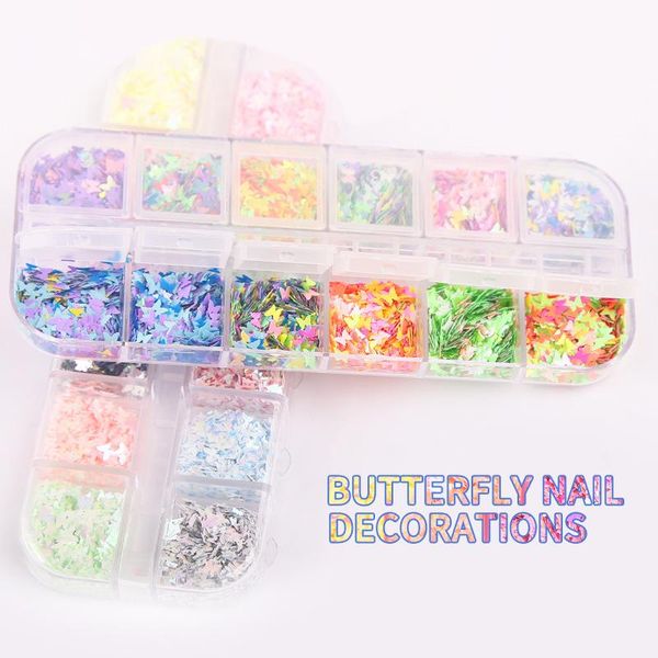 

nail glitter style sequins japanese classic color butterfly silver thin decoration box, Silver;gold