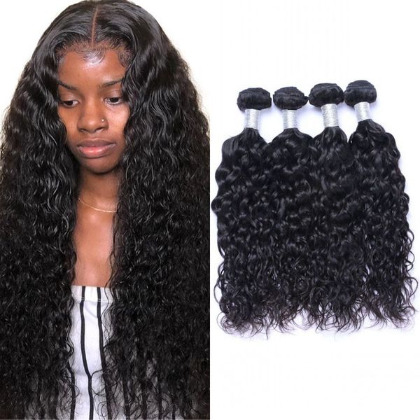 

peruvian virgin hair extensions 3 or 4 bundles water wave human hairs weave 100g/pc double weft, Black