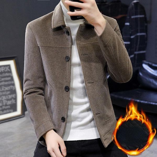 

men's wool & blends autumn men winter fashion short woolen coats korean mink imitation jackets mens solid color thick warm overcoats o2, Black