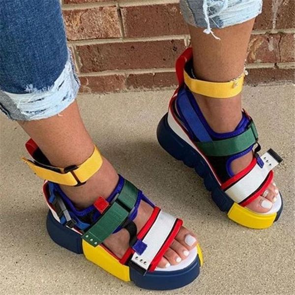 

sandals fashion plus size 35-43 wedges shoes for women summer casual mixed colors sandalias waterproof platform chaussures femme, Black