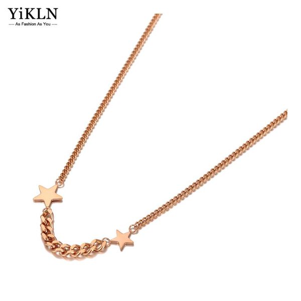 

chains yikln bohemia rose gold double star charm pendant necklaces for women fashion stainless steel link chain necklace yn20216, Silver