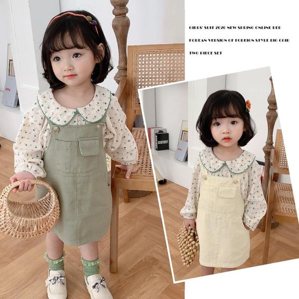 

clothing sets han edition baby doll brought 2021 spring floral blouse braces skirt suit children, White