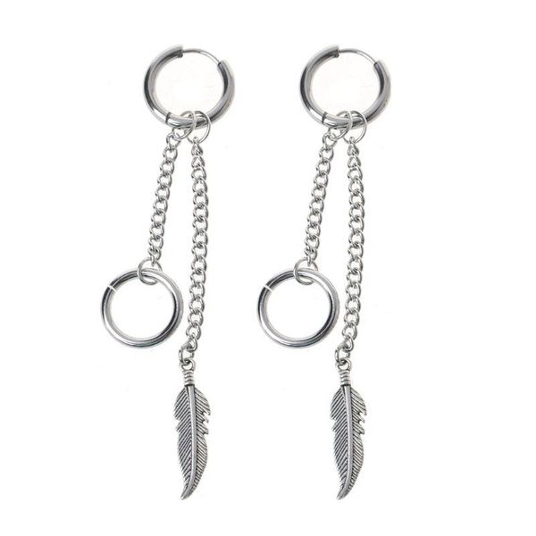 

dangle & chandelier 97qe korea jewelry kpop hip hop punk titanium steel tassel chain drop earring kit, Silver
