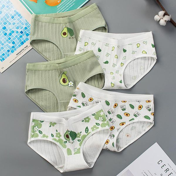 

women's panties 4 pieces cute avocados pattern cotton breathable women briefs elastic underpants female low-rise the listing 2021, Black;pink