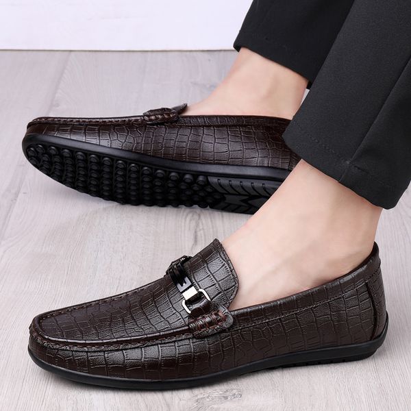 

high-endset of feet men peas shoes loafers breathable comfortable mens moccasins shoes genuine business casual leather shoes, Black