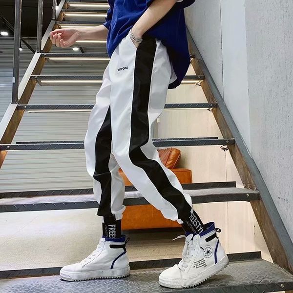 

mens pants pattern loose drawstring sport casual nine points sweatpants for man woman camouflage joggers, Black