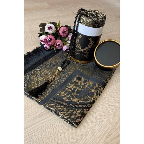 

carpets black muslim prayer rug rosary islamic lux portable mats gift set ramadan 2021 taffeta mawlid box style blanket