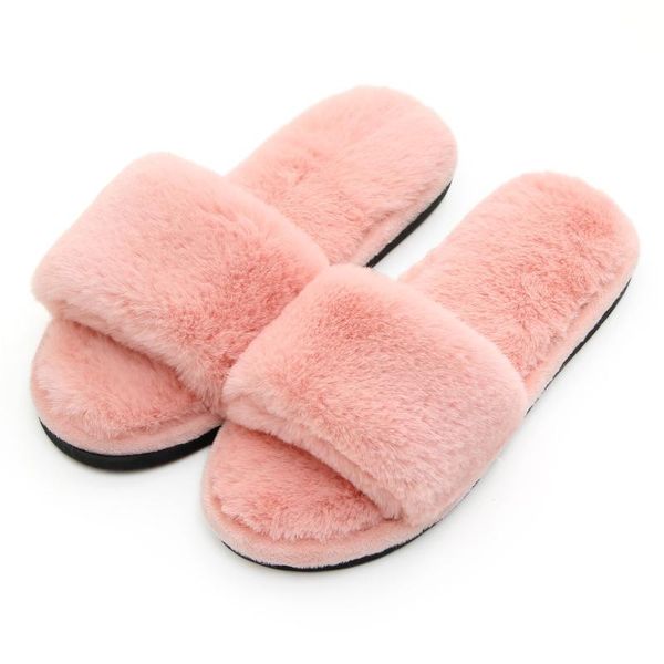 

slippers woman's fur fluffy furry fuzzy slipper flip flop open toe plush cozy house sandal soft winter flat anti-slip spa indoor shoes, Black
