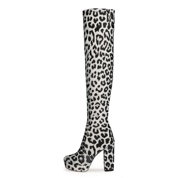 

boots 2021 spring leopard stretch women platform special super elastic milk silk thick high heel knee, Black