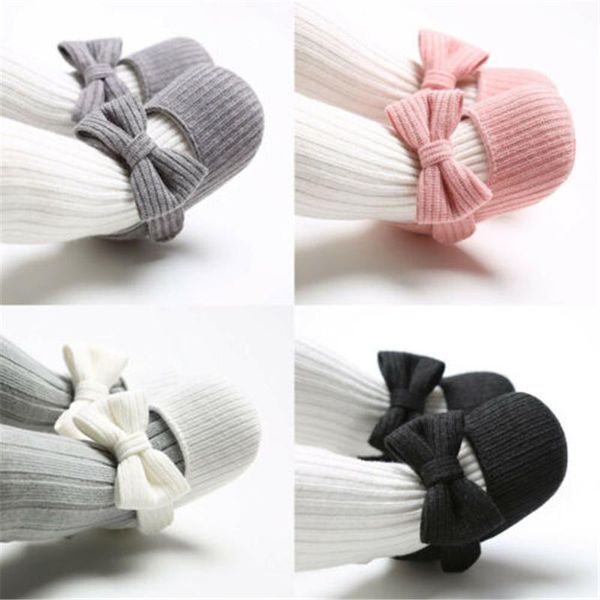 

born baby girl cute crib shoes bowknot flower hairband cotton white/black/pink/gray soft non-slip footwear infant first walkers