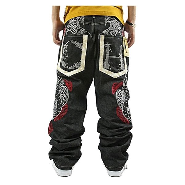 Jeans stampati alla moda Pantaloni larghi Hip Hop Homme Python Ricamo Pantaloni Harem in denim hip-hop Tuta da uomo dritta 211108