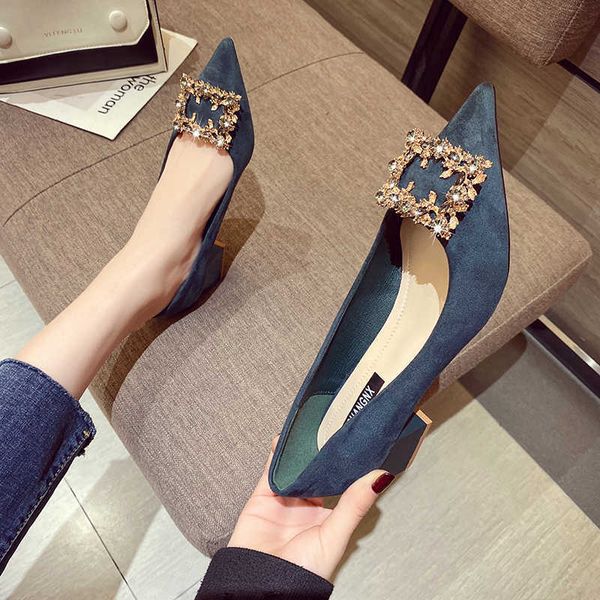 

rimocy luxury bling crystal lake blue pumps women spring pointed toe square heels woman faux suede single shoes 210528, Black