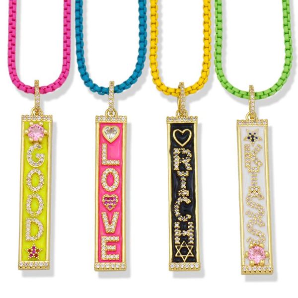

chains multicolored engraved letters bar necklace exquisite jewelry cz stone rectangle with good love kiss rich personalized, Silver