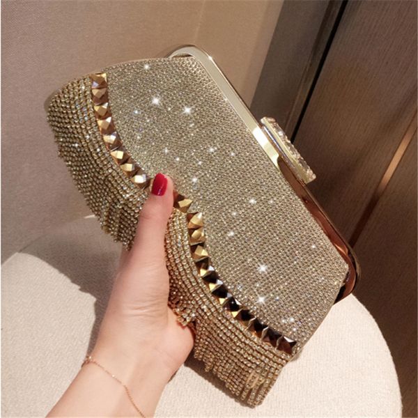 

retro classic women purses and handbags luxury designer clutch bag 2021 new rhinestone banquet gold evening bag party purse chain shoulder b