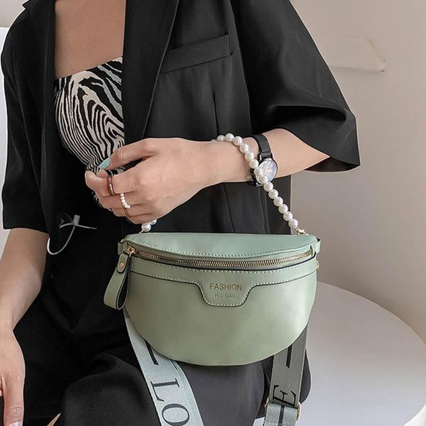 

waist bags leather bag female designer shoulder pearl chain crossbody pack multifunction chest solid phone