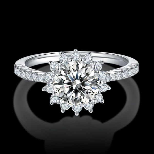

cluster rings 1ct 6.5mm d color lab grown moissanite engagement ring 925 sterling silver for women,with certificate can pass the test, Golden;silver