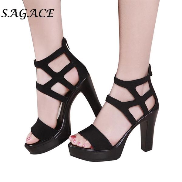 

high heels sandals women platform wedge hollow open toe shoes thick heel summer 2021 sapato feminino, Black