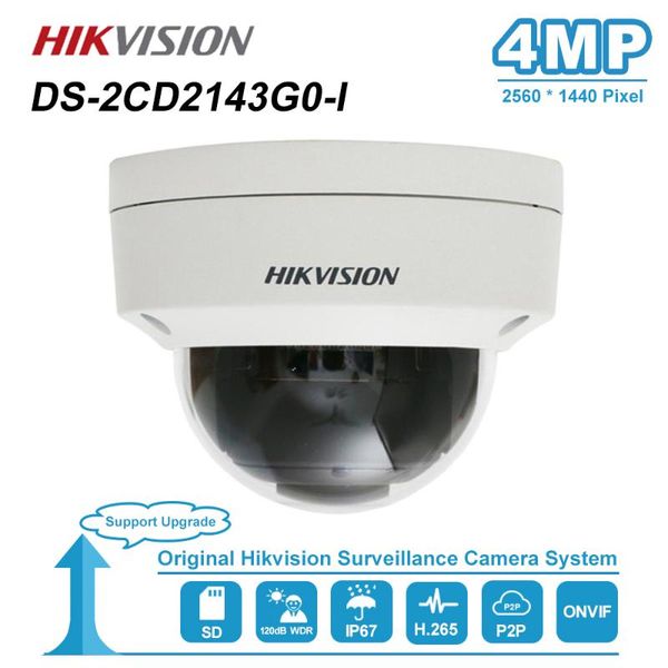 

original hikvision ds-2cd2143g0-i 4mp fixed lens dome network ip camera weatherproof ip67 night vision ir distance 30m h.265+ cameras