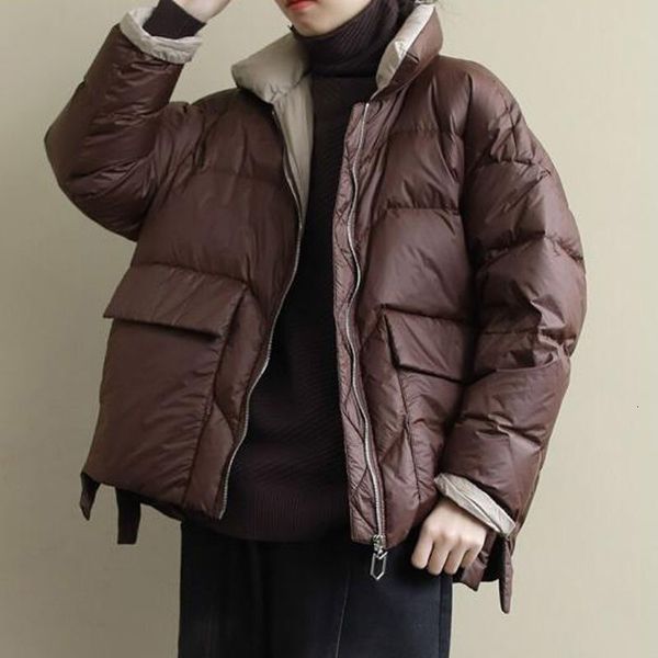 

women's down & parkas winter women stand collar ultra light coat 90% white duck jacket zipper loose snow outwear dbkk, Black