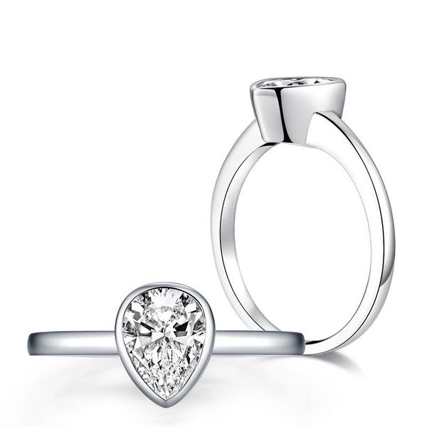 

cluster rings lesf 925 sterling silver pear 1.25 ct for women bague femme argent engagement wedding jewelry gift, Golden;silver