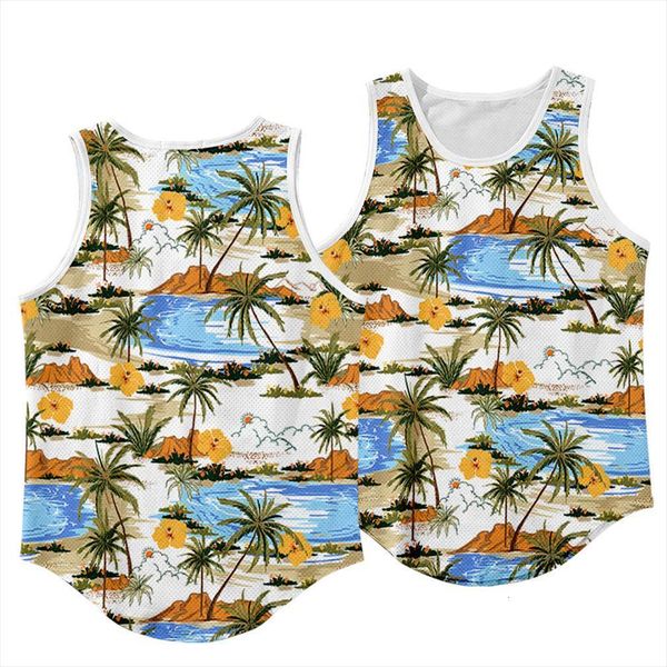 

mens tank fashion summer hawaii sleeveless undershirts male casual vest ~6xl, White;black