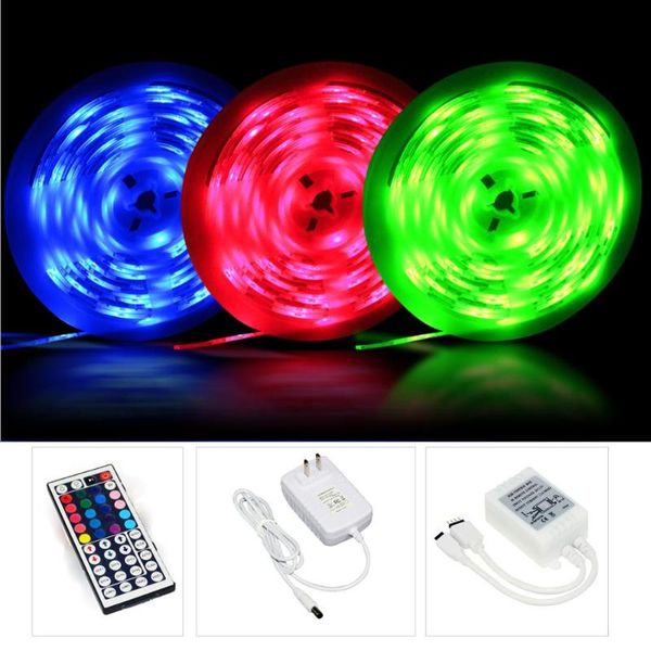 

strips yoluxzm led strip light smd 3528 rgb 12v1.5a 5m/16.4ft flexible rope lights 44 keys remote control +adapter