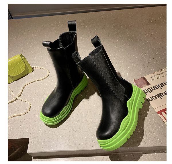 

2022 new candy color sole ankle boots leather round toe violet sole ankle boots fashion street womens party shoes, Black