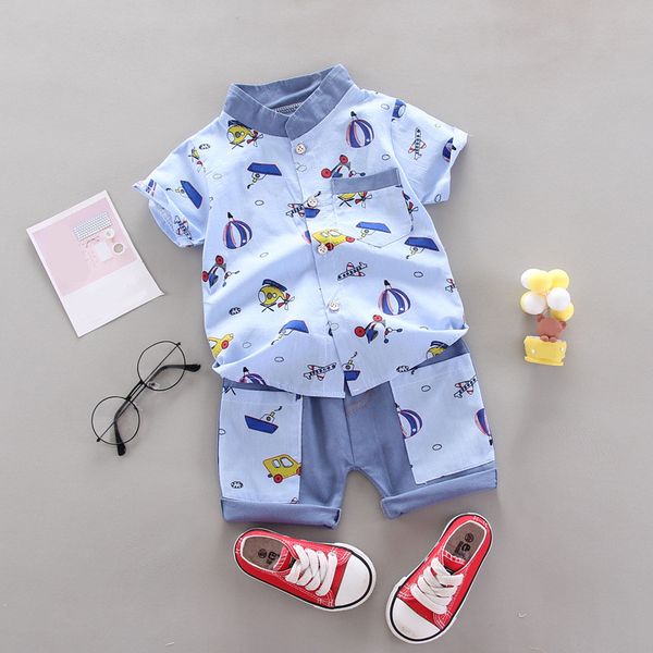 

boys suit clothes summer casual short-sleeved clothing childrens shirt + pants 2piece baby boy set, White