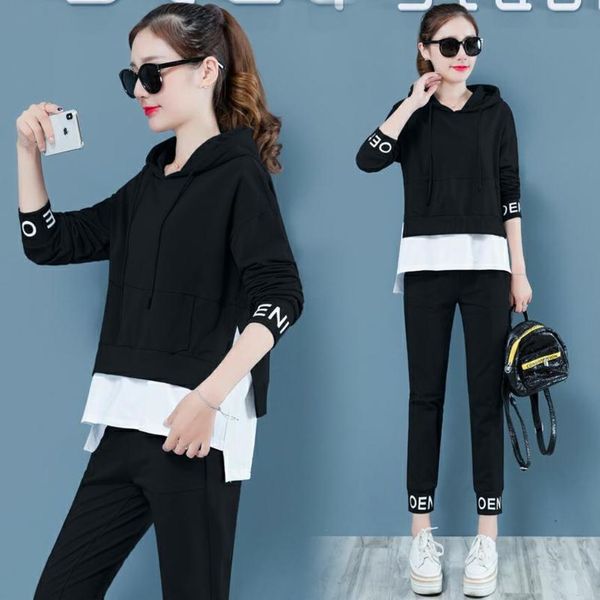 

sweater women's spring and 2021 new loose long sve fashion korean hooded autumn sports leisure two-piece set, Gray