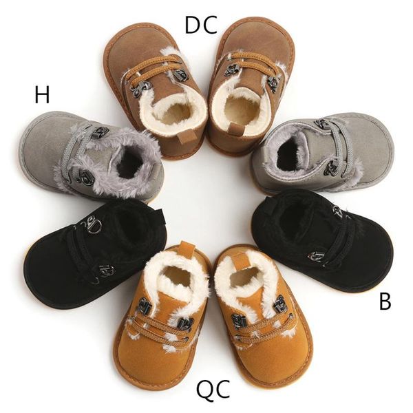 

first walkers 2021 fashion solid lace-up baby boots cross-tied for autumn/winter shoes warm velvet plush 0-18m