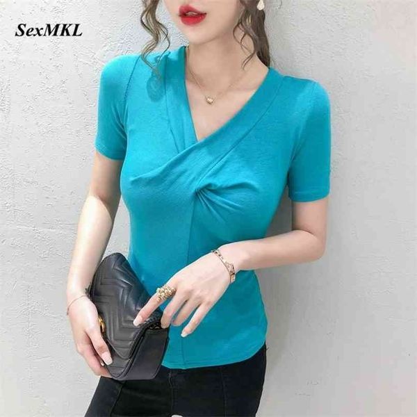 

casual summer t shirts women fashion v neck black white t-shirt korean ladies short sleeve tshirt 210524
