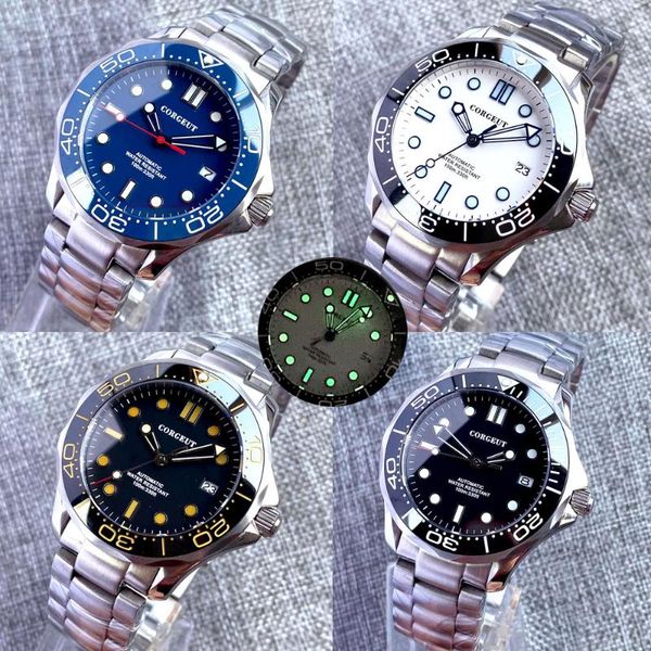 

wristwatches 41mm corgeut 24 jewels nh36a luminous black blue white dial sapphire glass ceramic bezel automatic men's watch steel brace, Slivery;brown