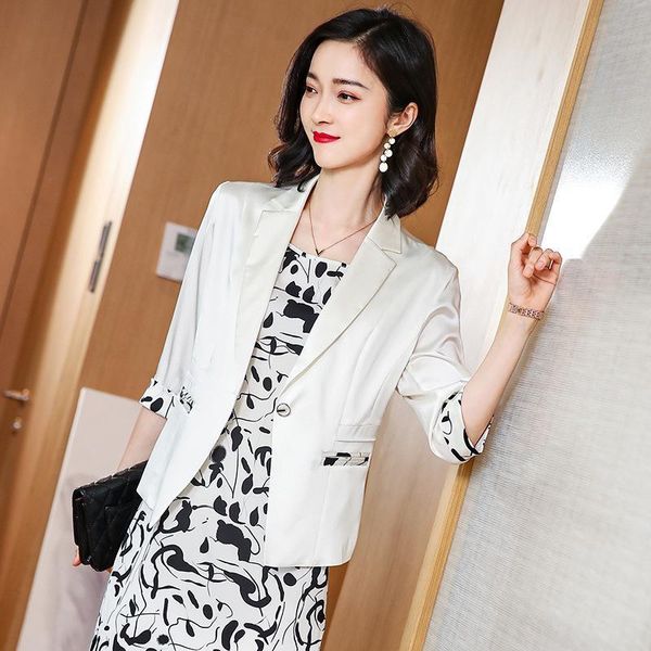 

women's suits & blazers silk suit 2021 summer style temperament slim and dignified pound mulberry suspender, White;black