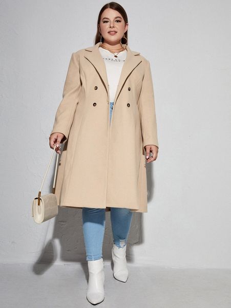 

plus lapel neck double breasted overcoat a3pl#, Black