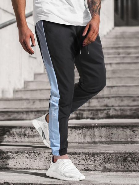 

men's pants 2022 spring autumn men casual patchwork drawstring trousers, Black