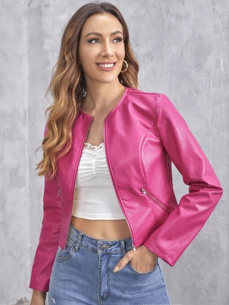 

zip detail pu leather jacket 26wc#, Black;brown