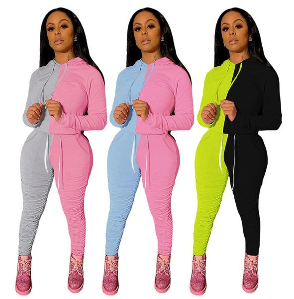 

women's tracksuits adogirl 2021 autumn sport patchwork women set hoodies stacked jogger pants two pieces active wear outfits, Gray