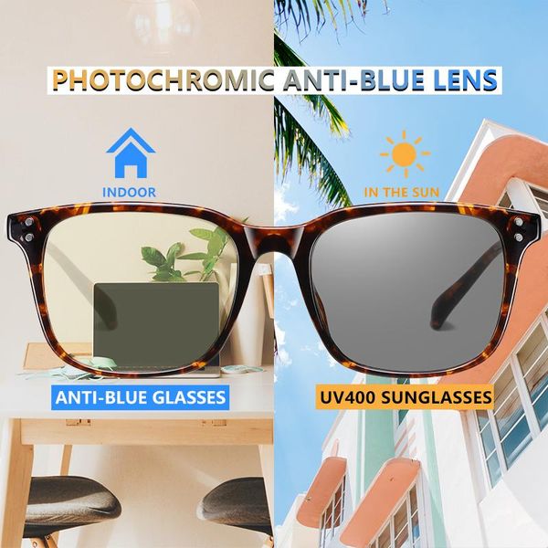 

pochromic uv400 blue light glasses women men ultralight tr90 eyeglasses frame sunglasses transparent gray lens, White;black