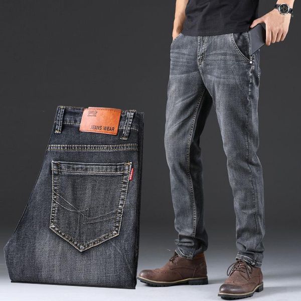 

men's jeans denim broek elastic brand clothing classic style straight loose plus size male casual for men, Blue