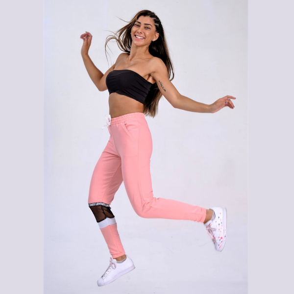 

women's pants & capris pink pocket elastic jogger knitted mesh detailed seasonal sweatpants, Black;white