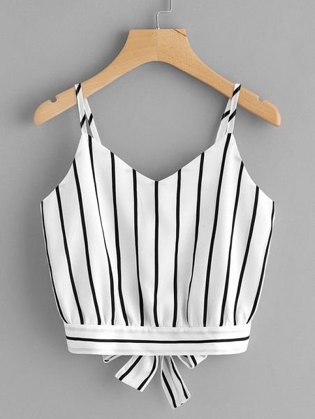 

striped self-tie cropped cami y9kp#, White