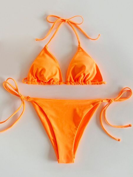 

halter triangle tie side bikini swimsuit e5qm#, White;black