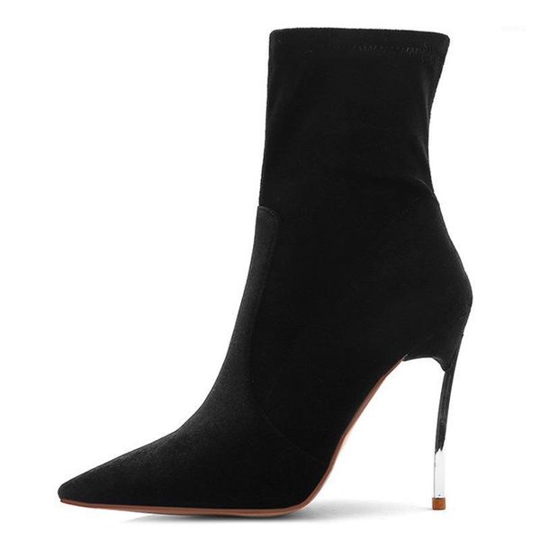 

boots noodles ankle high heel women's shoes will wine glass short code sharp metal fine1, Black