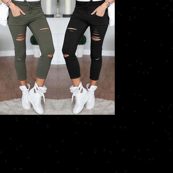 

womens jeans skinny women denim pants holes destroyed knee pencil casual trousers black white stretch ripped, Blue