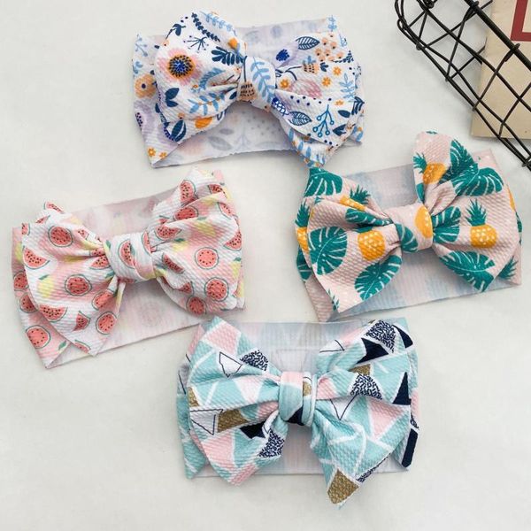 

hair accessories europe and america children's baby printed headscarf big bow headband soft stretch headge, Slivery;white