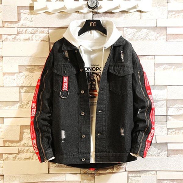 

men's jackets fashion 2021 autumn winter denim jacket hombre ribbon streetwear casual middle school students handsome coat, Black;brown