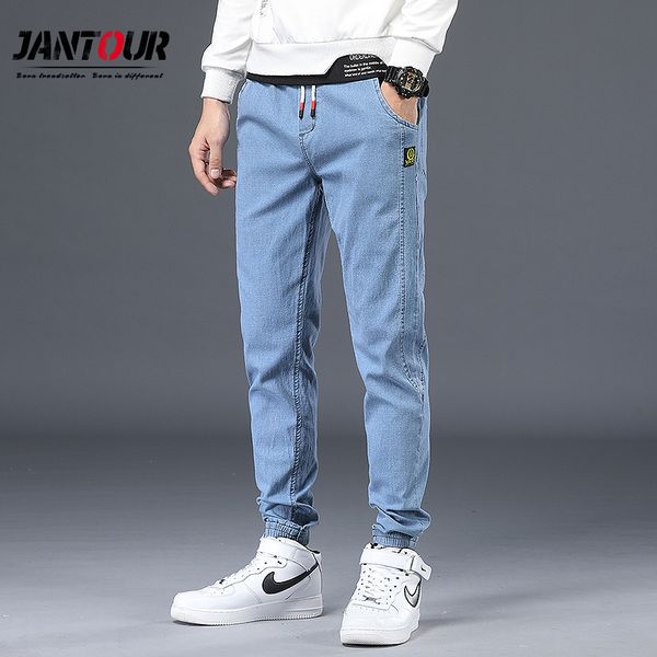 

spring summer men's jeans cotton denim hip hop slack bottom joggers streetwear skinny blue pants hombre harem trousers men 27-38 210320